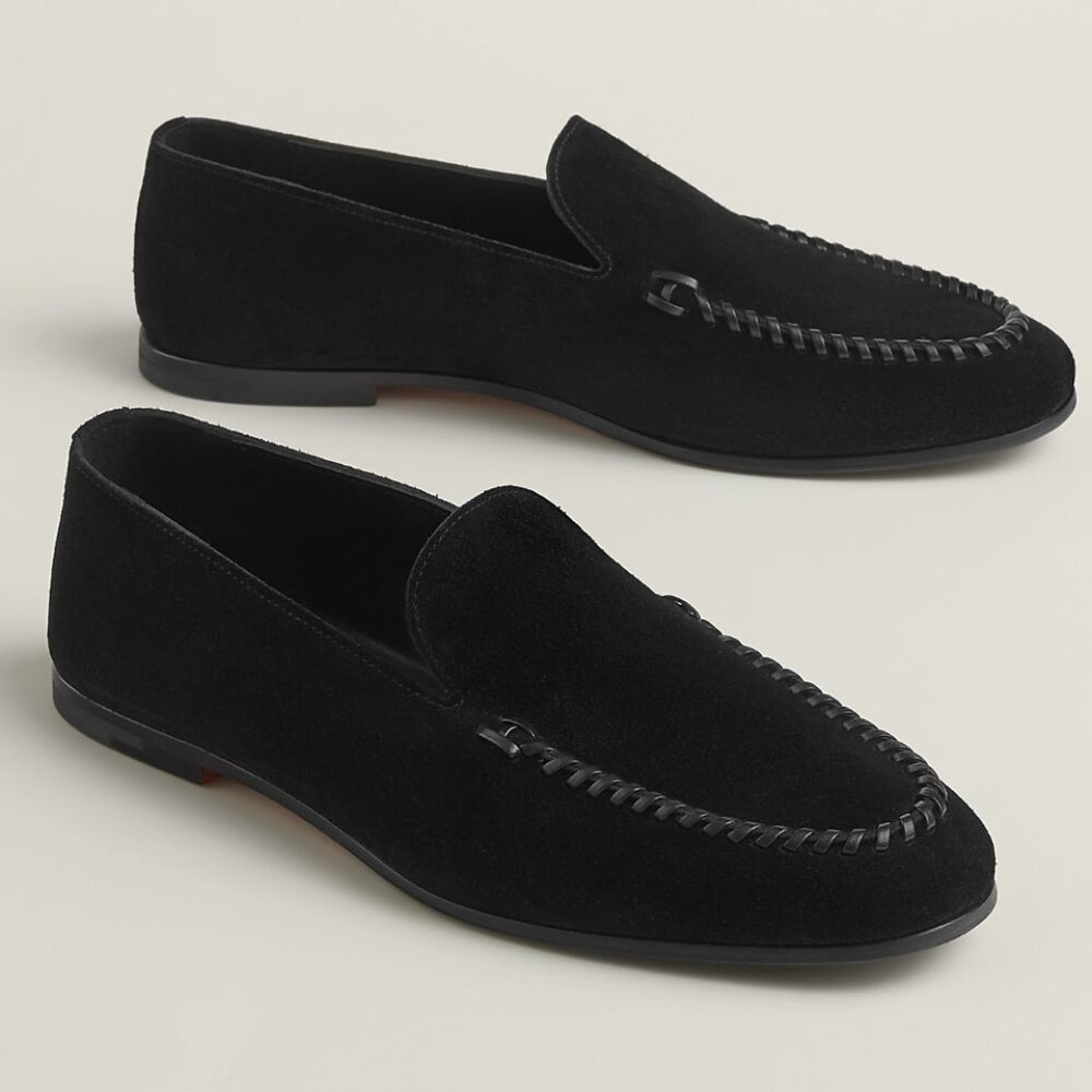 Hermes Mens Ivo loafer Black Suede 43
